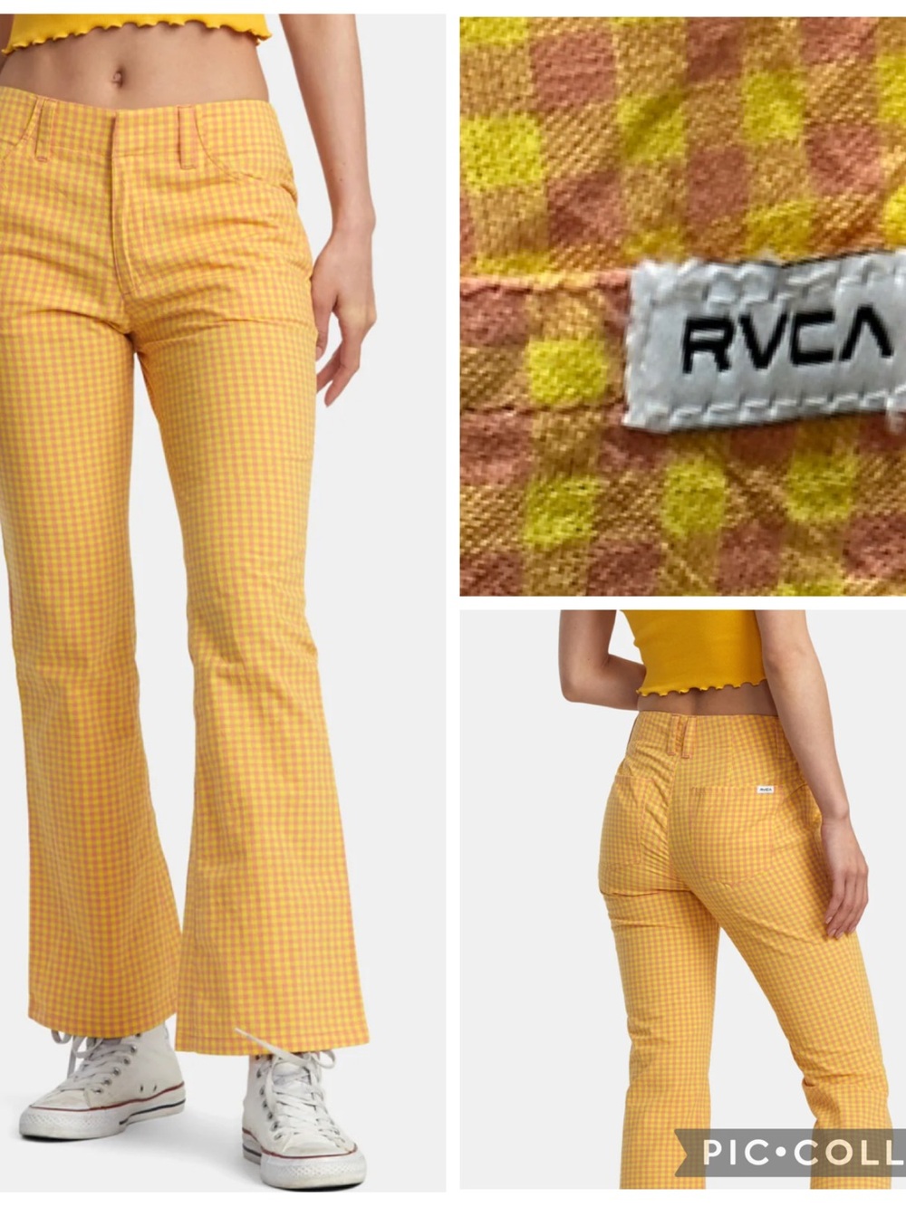RCVA Kennedy Gingham Cropped Flare Pants Pink Yellow Size 29